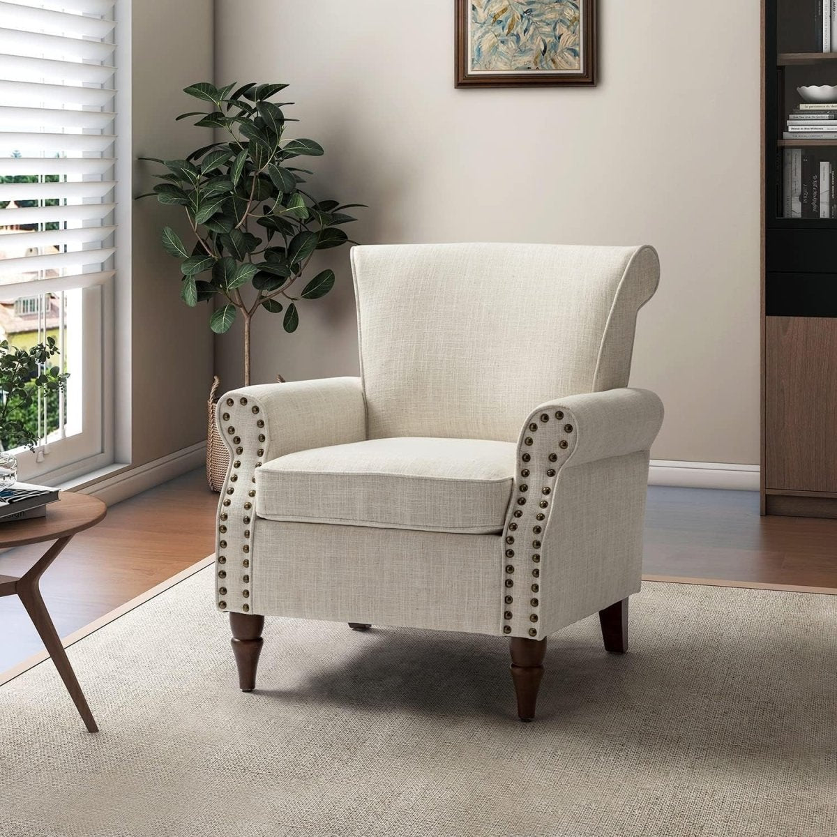 Wingback Accent Chair Comfy Upholstered Armchair Nailhead Lounge Sofa - Kwikley