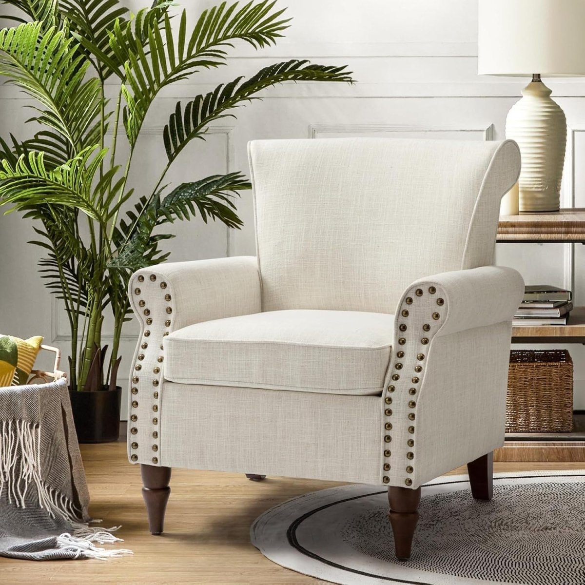 Wingback Accent Chair Comfy Upholstered Armchair Nailhead Lounge Sofa - Kwikley