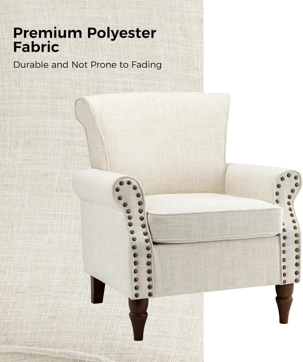 Wingback Accent Chair Comfy Upholstered Armchair Nailhead Lounge Sofa - Kwikley