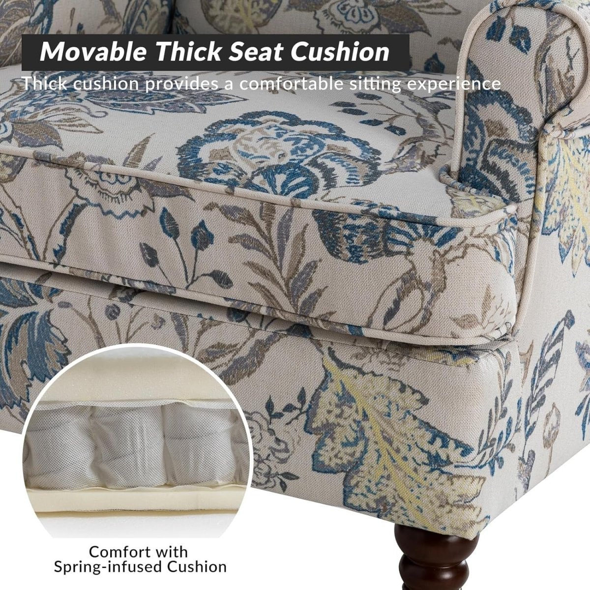 Wingback Accent Chair High Back Armchair Retro Wood Legs Blue - Kwikley