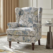 Wingback Accent Chair High Back Armchair Retro Wood Legs Blue - Kwikley