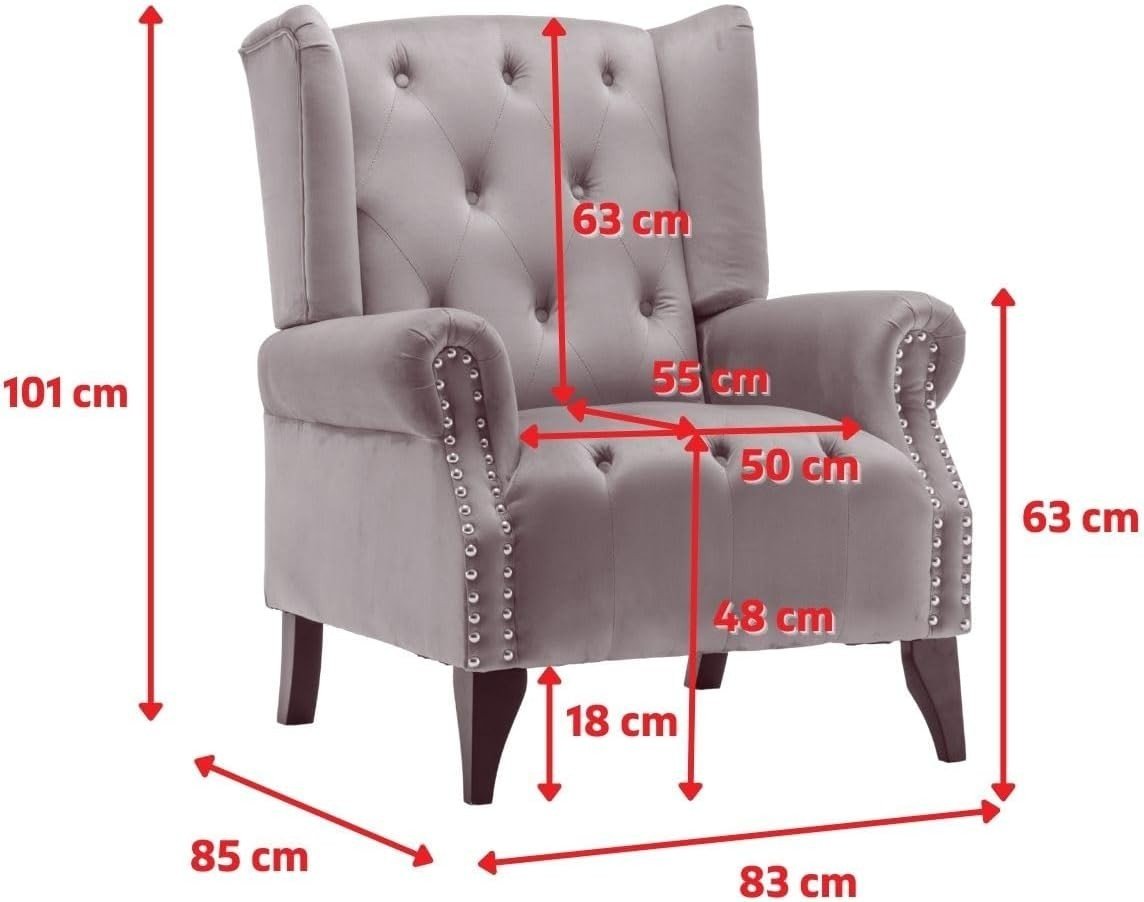 Wingback Armchair Grey Chesterfield Fireside High Back Accent Chair - Kwikley