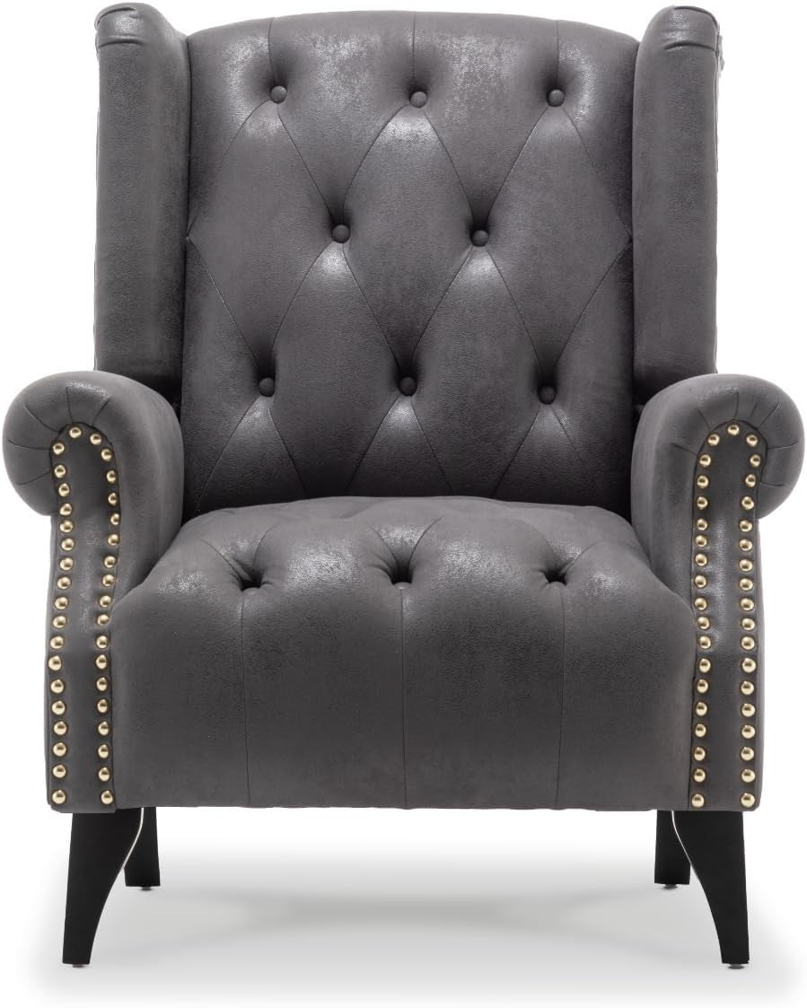Wingback Armchair Grey Chesterfield Fireside High Back Accent Chair - Kwikley