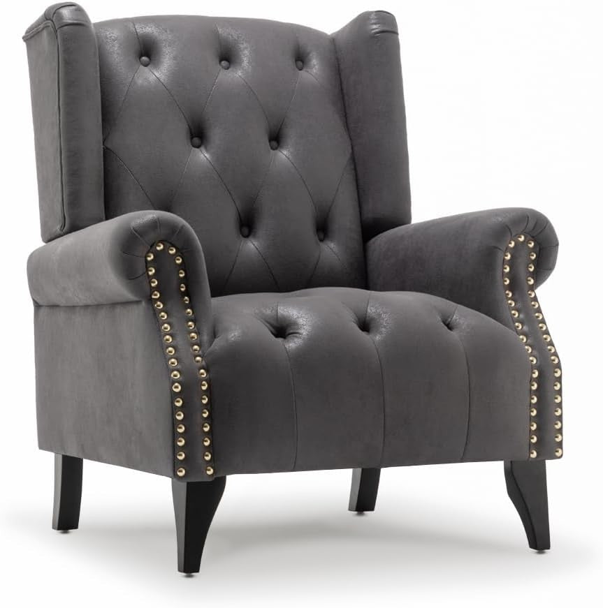 Wingback Armchair Grey Chesterfield Fireside High Back Accent Chair - Kwikley