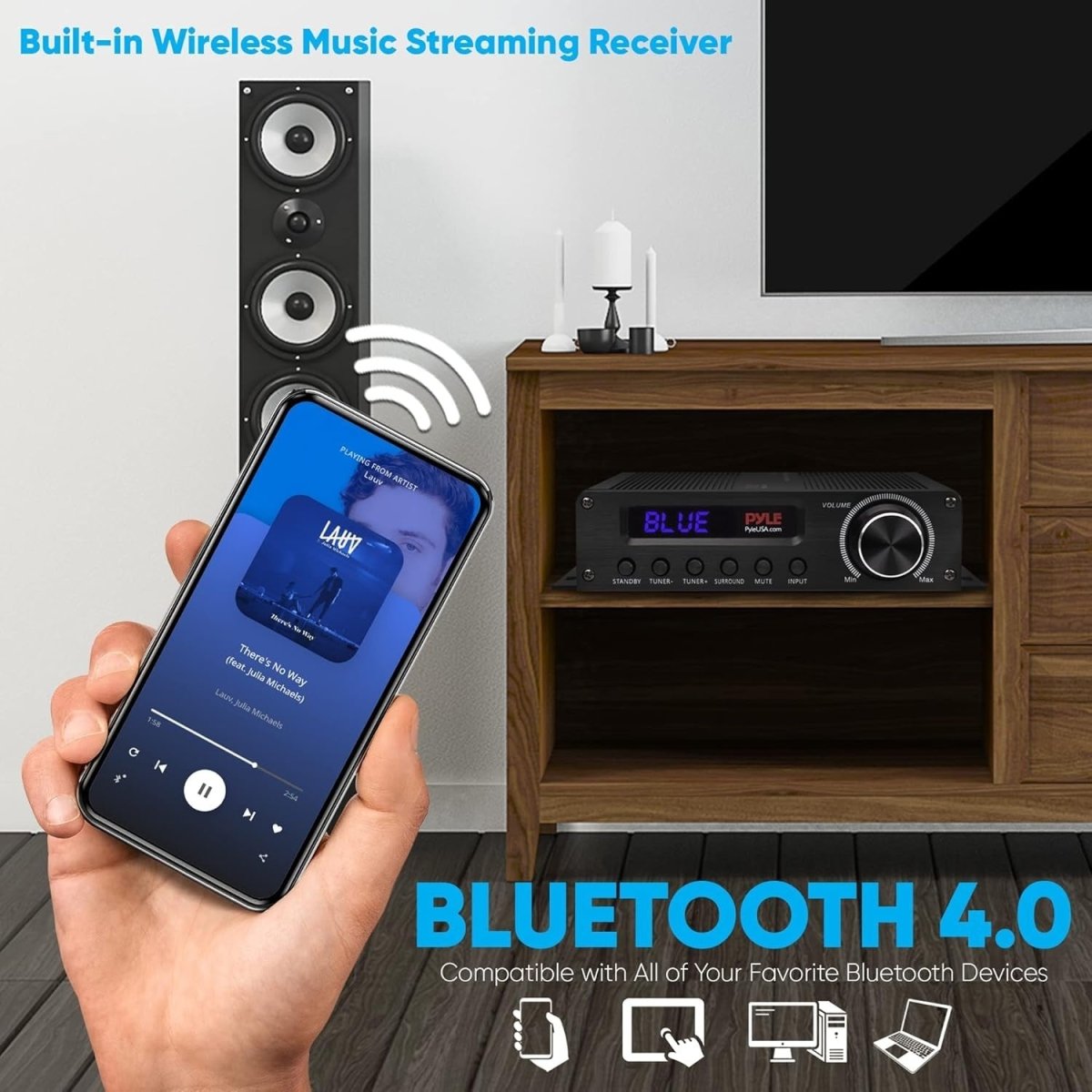 Wireless Bluetooth 5.1 Home Audio Amplifier 100W HDMI AUX - Kwikley