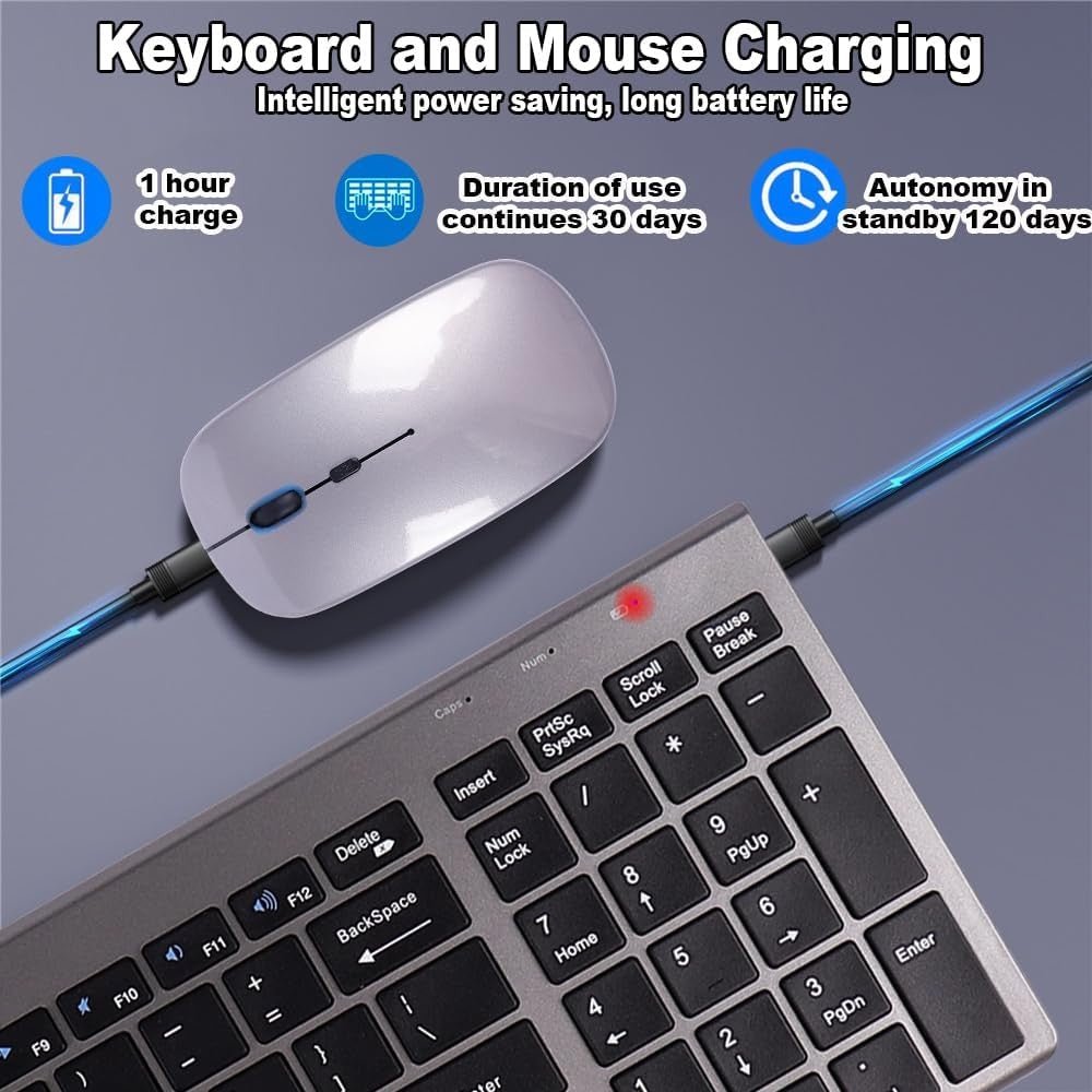 Wireless Bluetooth Keyboard & Mouse Combo Rechargeable Slim 2.4G - Kwikley