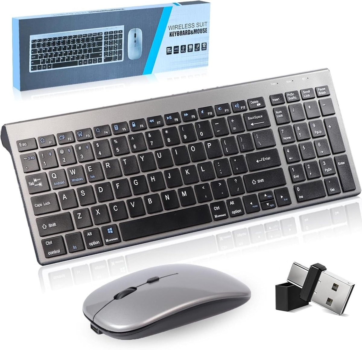 Wireless Bluetooth Keyboard & Mouse Combo Rechargeable Slim 2.4G - Kwikley