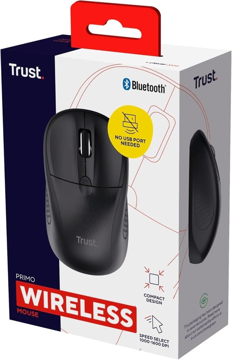 Wireless Bluetooth Mouse 1600 DPI Compact Silent PC Mac Black - Kwikley