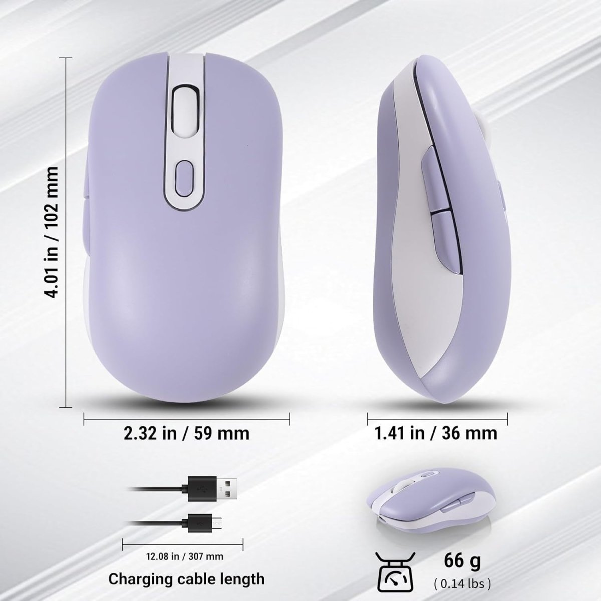 Wireless Bluetooth Mouse Silent Rechargeable 1600DPI 6 Button USB - Kwikley