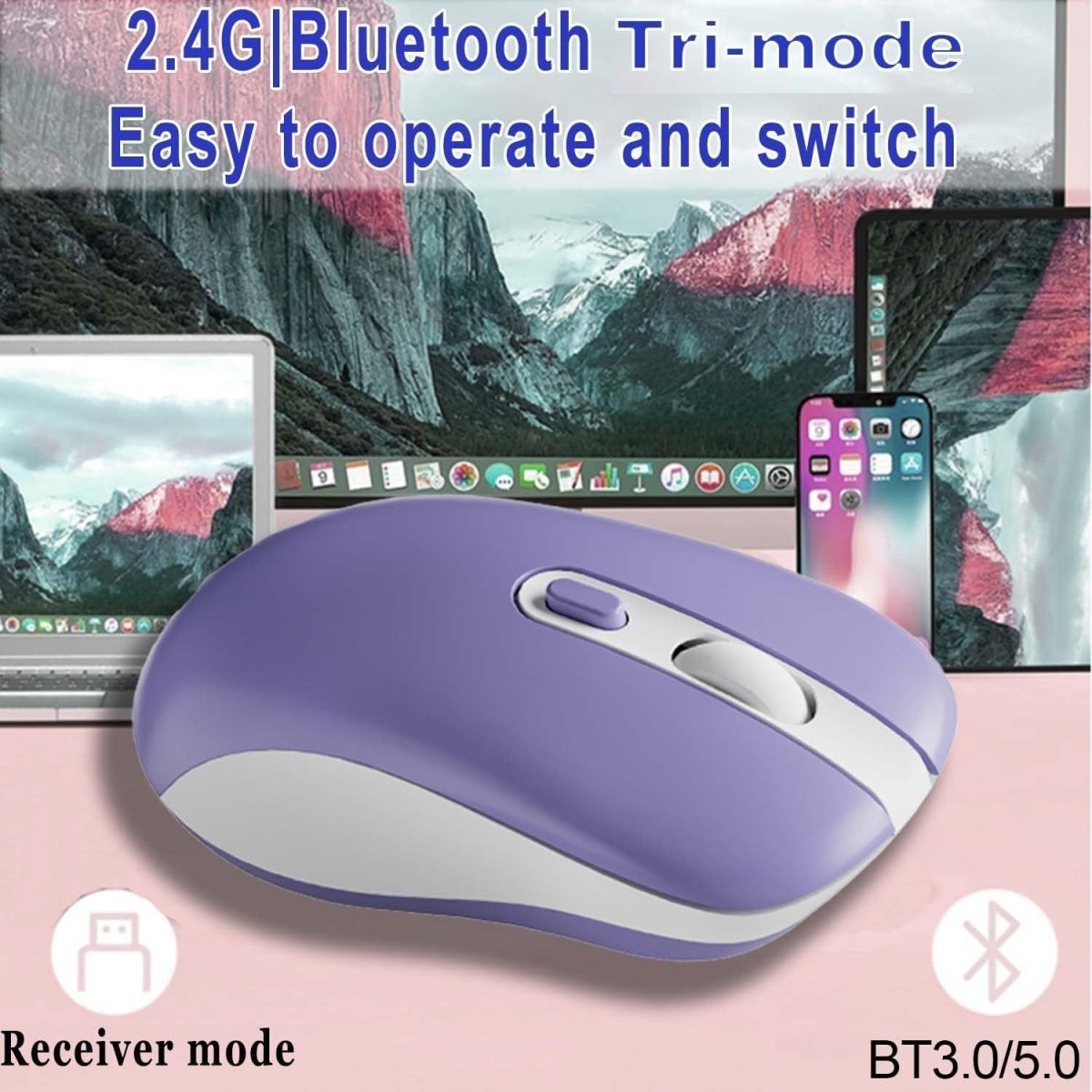 Wireless Bluetooth Mouse Silent Rechargeable 1600DPI 6 Button USB - Kwikley