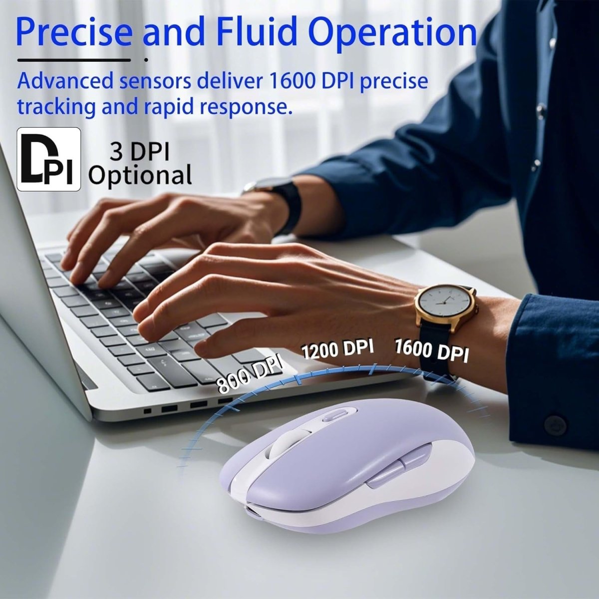 Wireless Bluetooth Mouse Silent Rechargeable 1600DPI 6 Button USB - Kwikley
