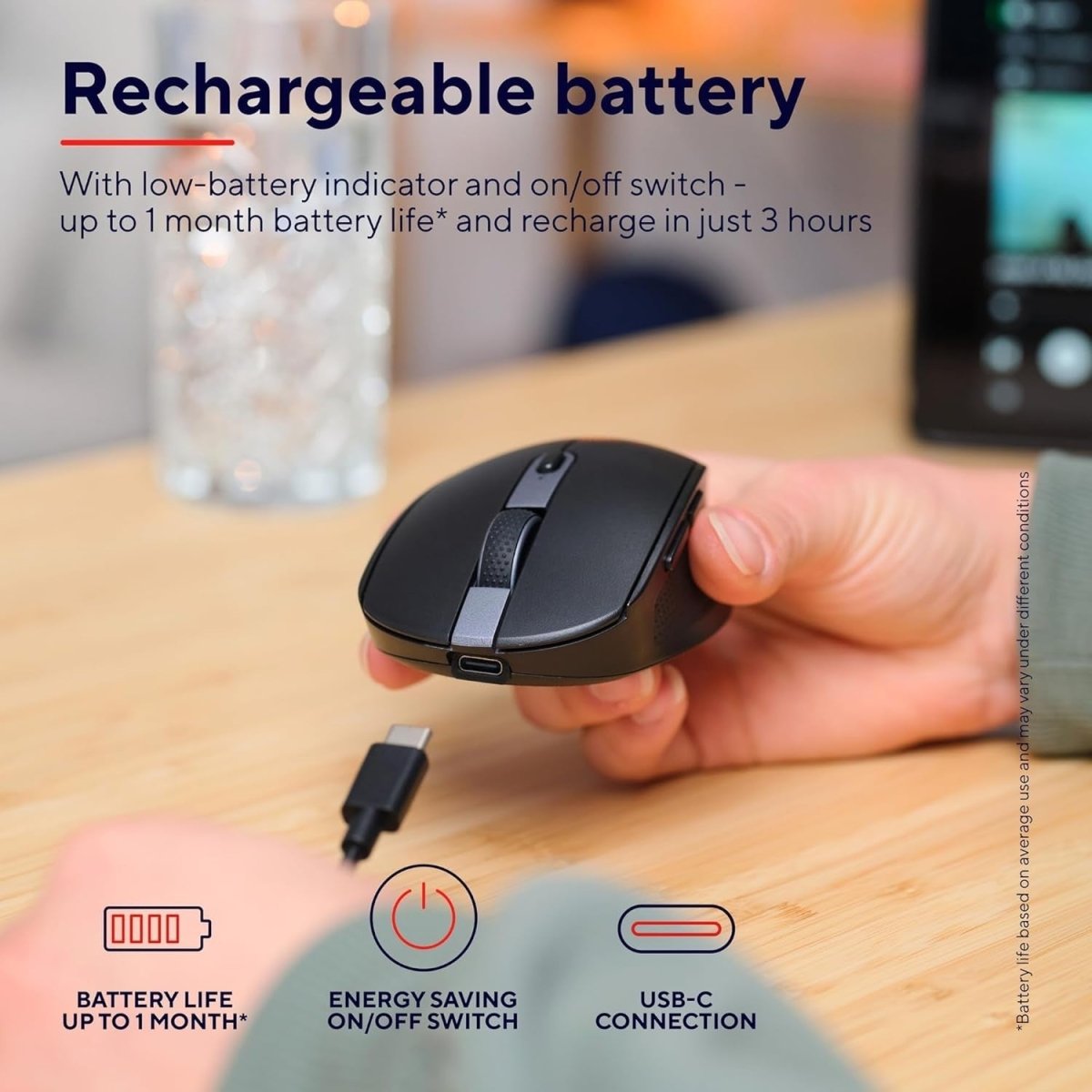 Wireless Bluetooth Silent Mouse Rechargeable Multi Device Black - Kwikley