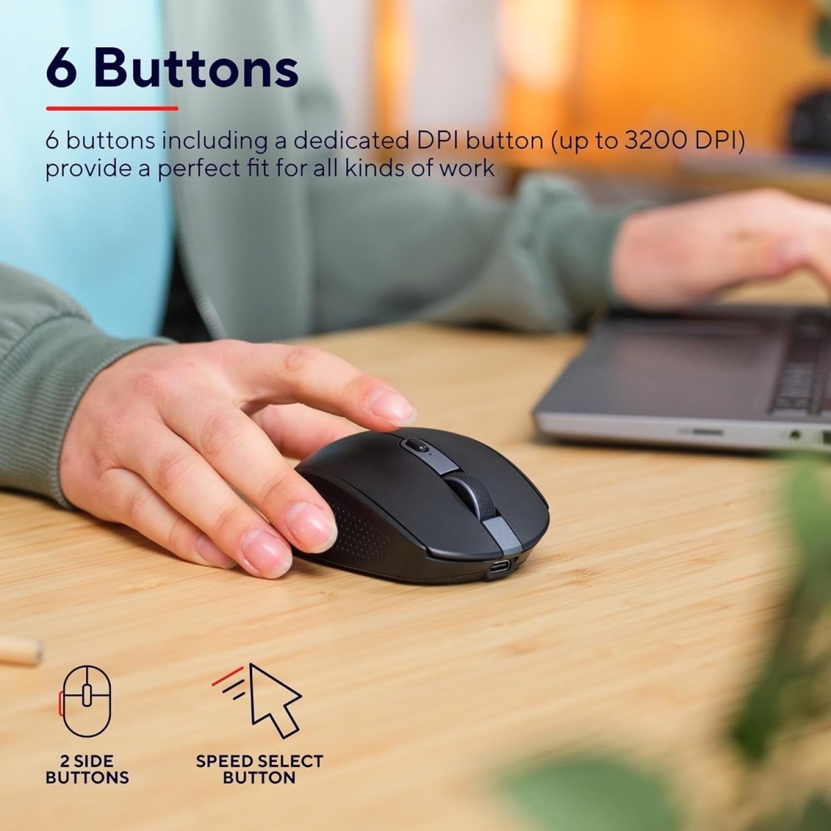 Wireless Bluetooth Silent Mouse Rechargeable Multi Device Black - Kwikley