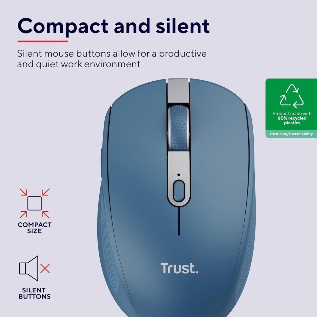 Wireless Bluetooth Silent Mouse Rechargeable Multi Device Blue - Kwikley