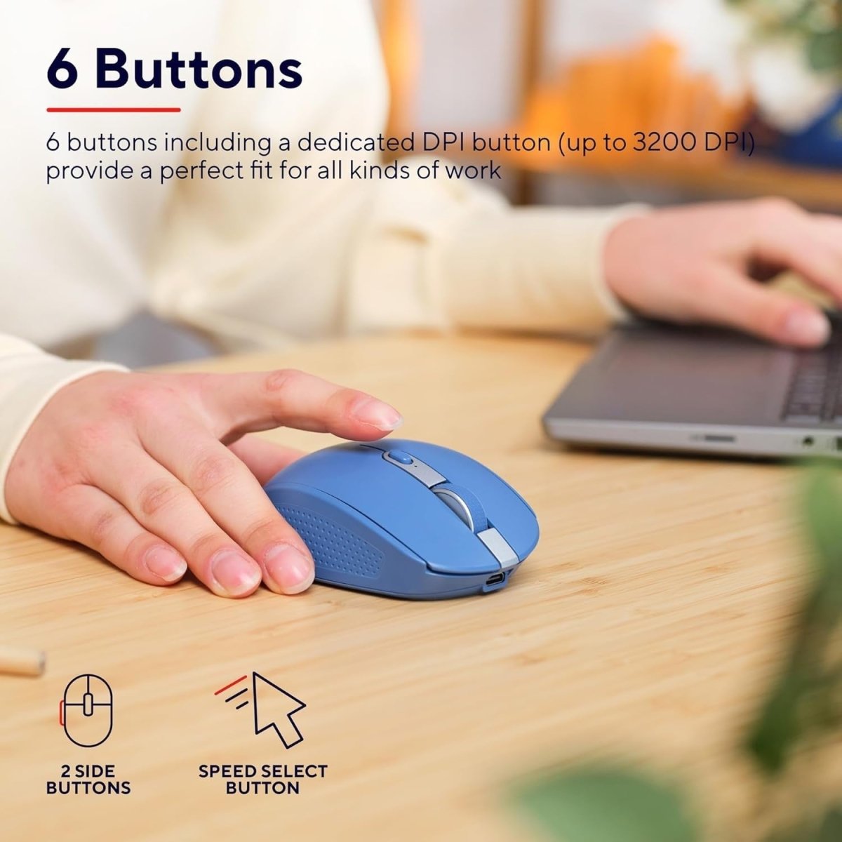 Wireless Bluetooth Silent Mouse Rechargeable Multi Device Blue - Kwikley