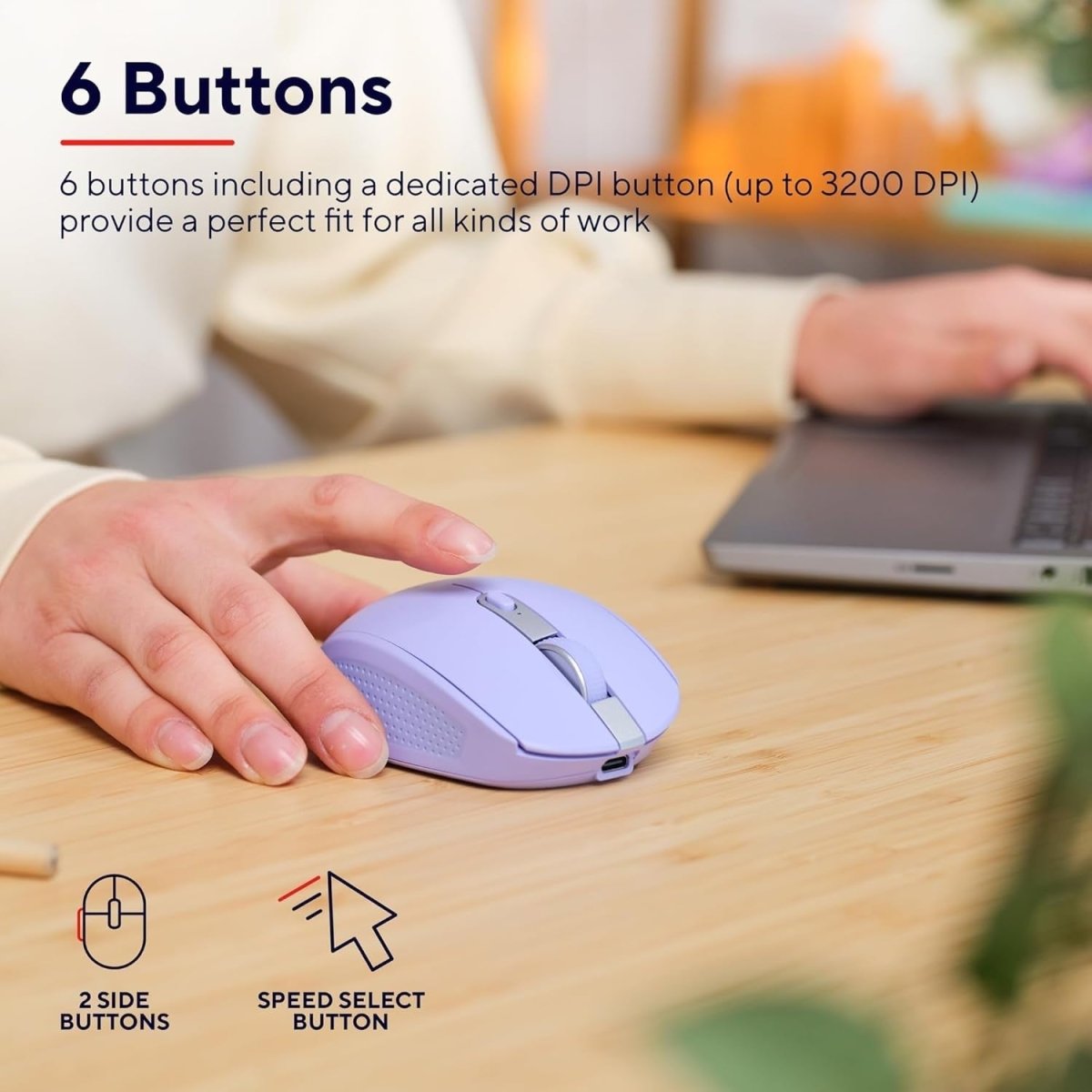 Wireless Bluetooth Silent Mouse Rechargeable Multi Device Purple - Kwikley