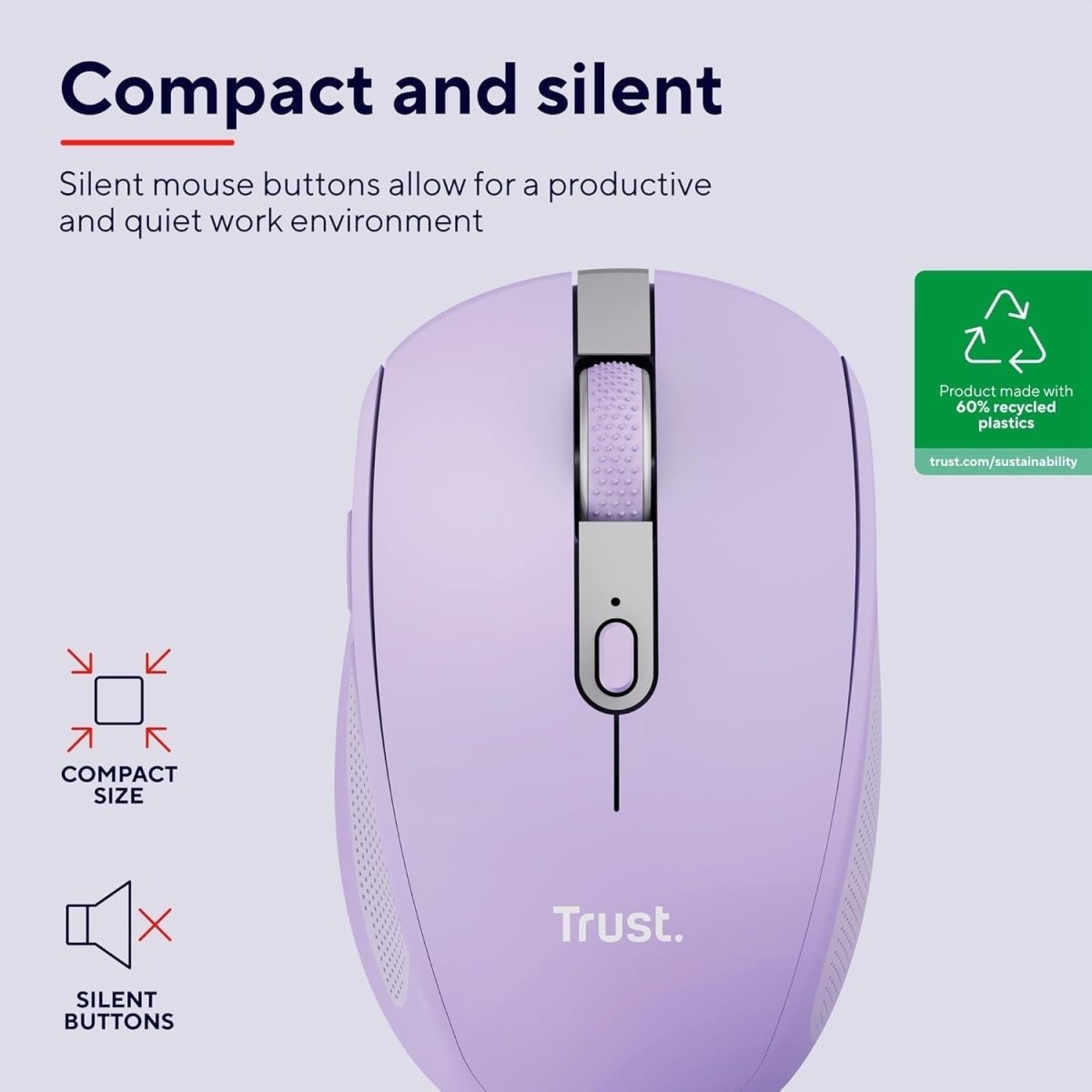Wireless Bluetooth Silent Mouse Rechargeable Multi Device Purple - Kwikley