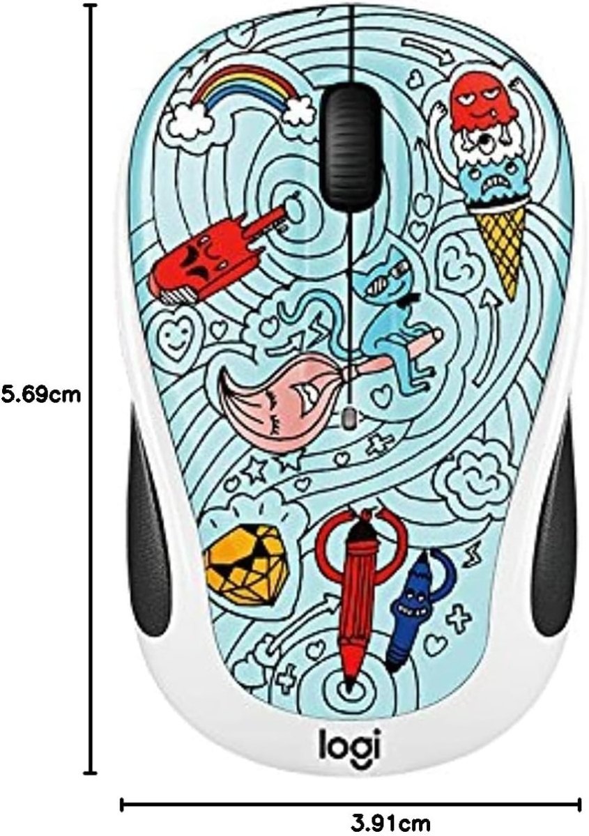 Wireless Optical USB Mouse 10m Range Ergonomic Blue Graphic - Kwikley