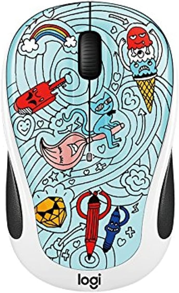Wireless Optical USB Mouse 10m Range Ergonomic Blue Graphic - Kwikley