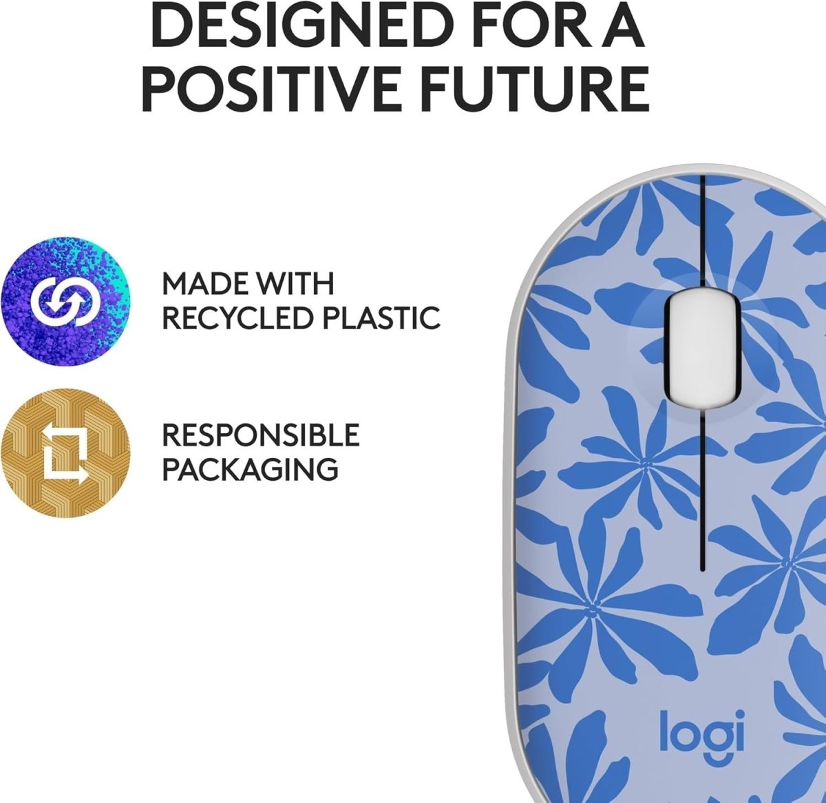 Wireless Silent Optical Mouse USB Receiver 10m Range Blue Floral - Kwikley
