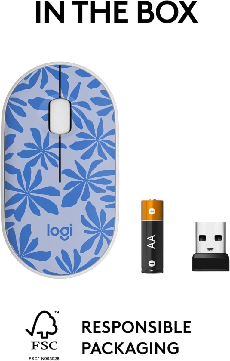 Wireless Silent Optical Mouse USB Receiver 10m Range Blue Floral - Kwikley