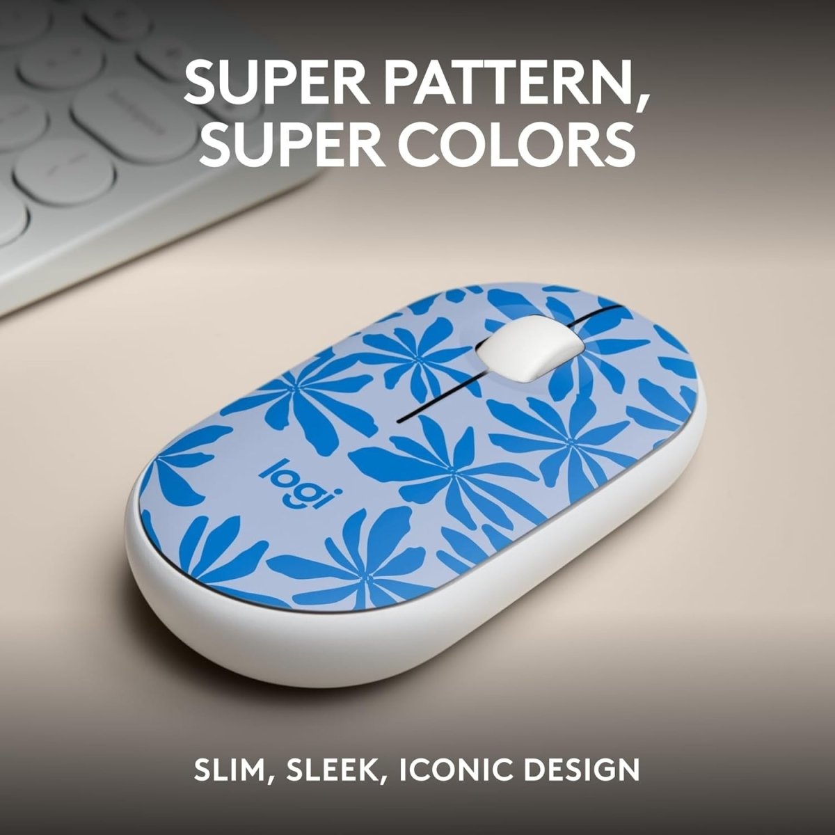Wireless Silent Optical Mouse USB Receiver 10m Range Blue Floral - Kwikley
