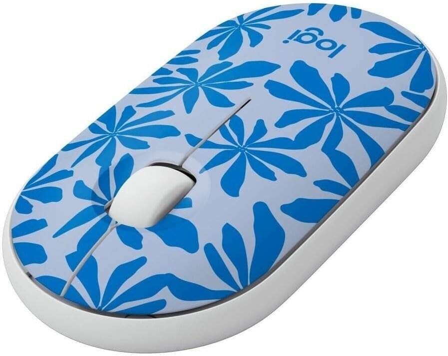 Wireless Silent Optical Mouse USB Receiver 10m Range Blue Floral - Kwikley