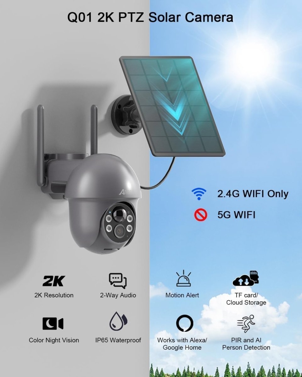 Wireless Solar CCTV Camera 2K Human Detection Color Night Vision - Kwikley