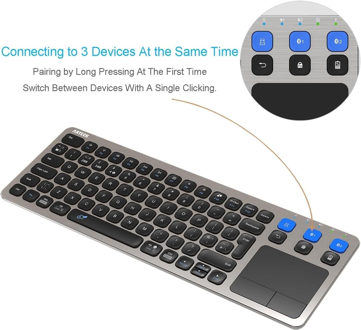 Wireless Touch TV Keyboard 2.4G Bluetooth Multi - Device - Kwikley