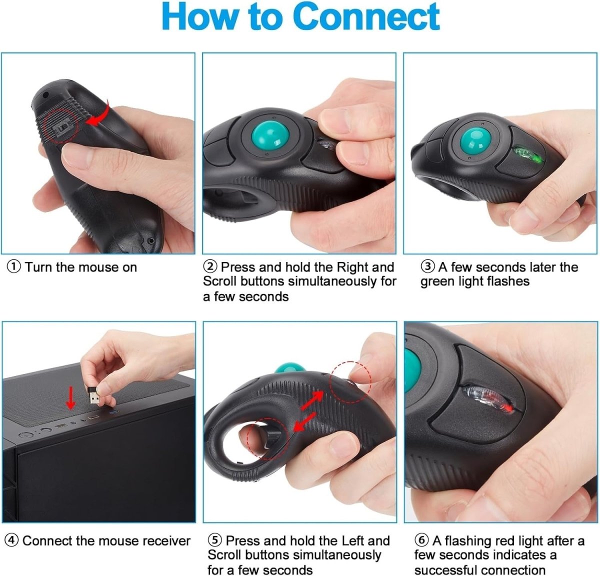 Wireless Trackball Mouse USB Handheld Ergonomic Thumb Control - Kwikley