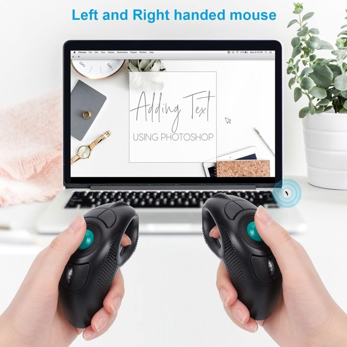 Wireless Trackball Mouse USB Handheld Ergonomic Thumb Control - Kwikley