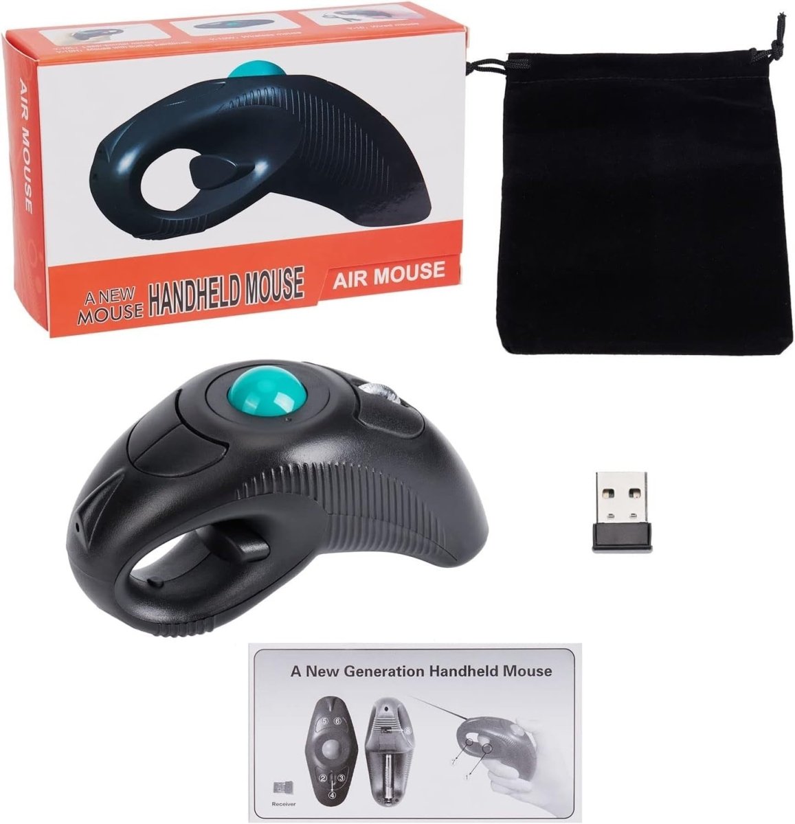 Wireless Trackball Mouse USB Handheld Ergonomic Thumb Control - Kwikley