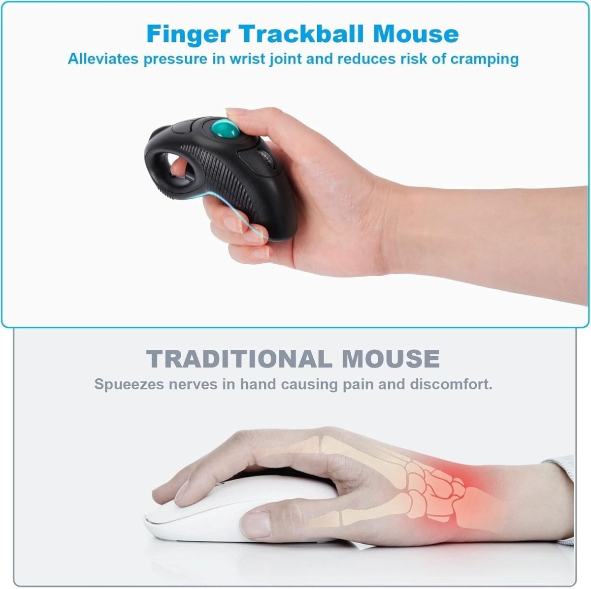 Wireless Trackball Mouse USB Handheld Ergonomic Thumb Control - Kwikley