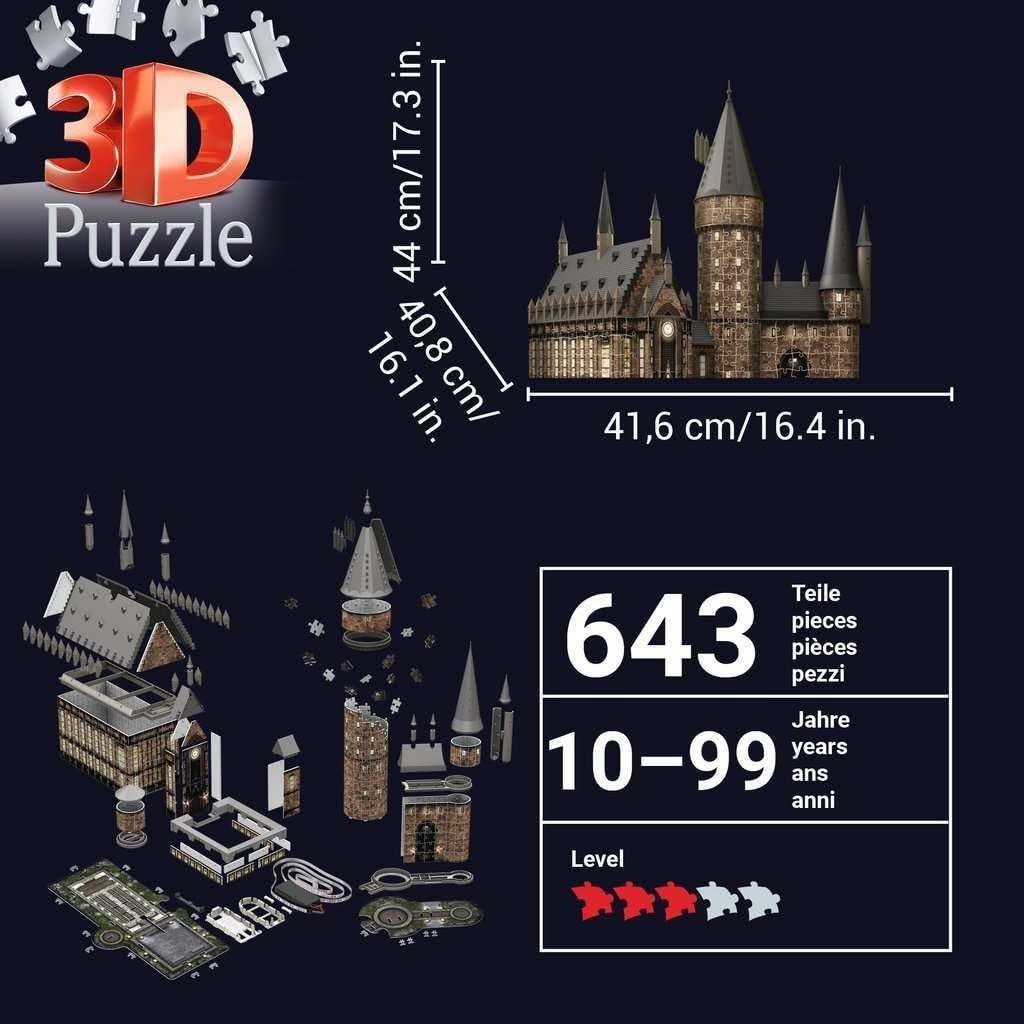 Wizard Castle Great Hall 3D Puzzle LED Light Fantasy Model 540 Pieces - Kwikley