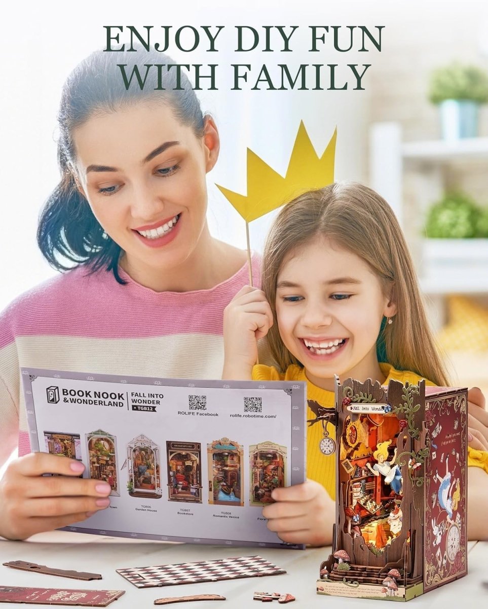 Wonderland Book Nook DIY Miniature House LED Wooden Puzzle Bookshelf Decor - Kwikley