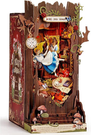 Wonderland Book Nook DIY Miniature House LED Wooden Puzzle Bookshelf Decor - Kwikley