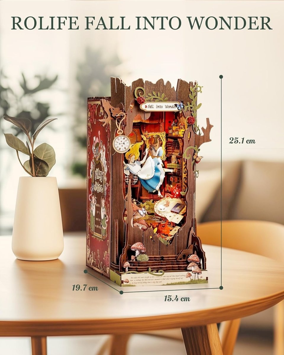 Wonderland Book Nook DIY Miniature House LED Wooden Puzzle Bookshelf Decor - Kwikley