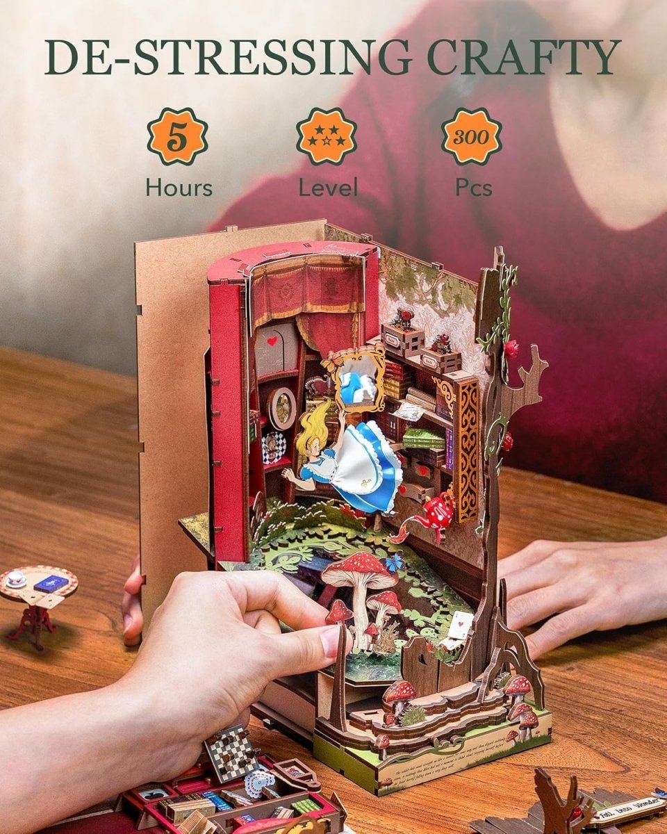 Wonderland Book Nook DIY Miniature House LED Wooden Puzzle Bookshelf Decor - Kwikley