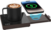 Wood Coffee Mug Warmer 15W Wireless Charger 3 Temp 8H Auto Off - Kwikley
