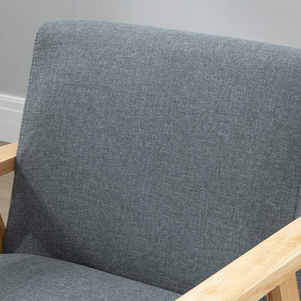 Wood Frame Accent Armchair Linen Lounge Chair Dark Grey - Kwikley
