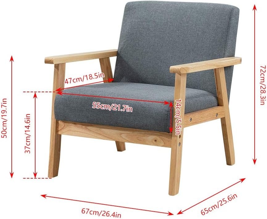 Wood Frame Accent Armchair Linen Lounge Chair Dark Grey - Kwikley