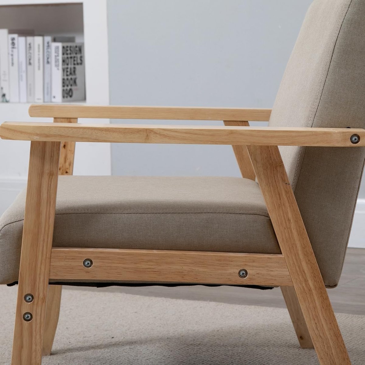 Wood Frame Accent Armchair Linen Lounge Chair Tan Living - Kwikley