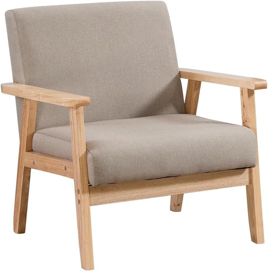 Wood Frame Accent Armchair Linen Lounge Chair Tan Living - Kwikley