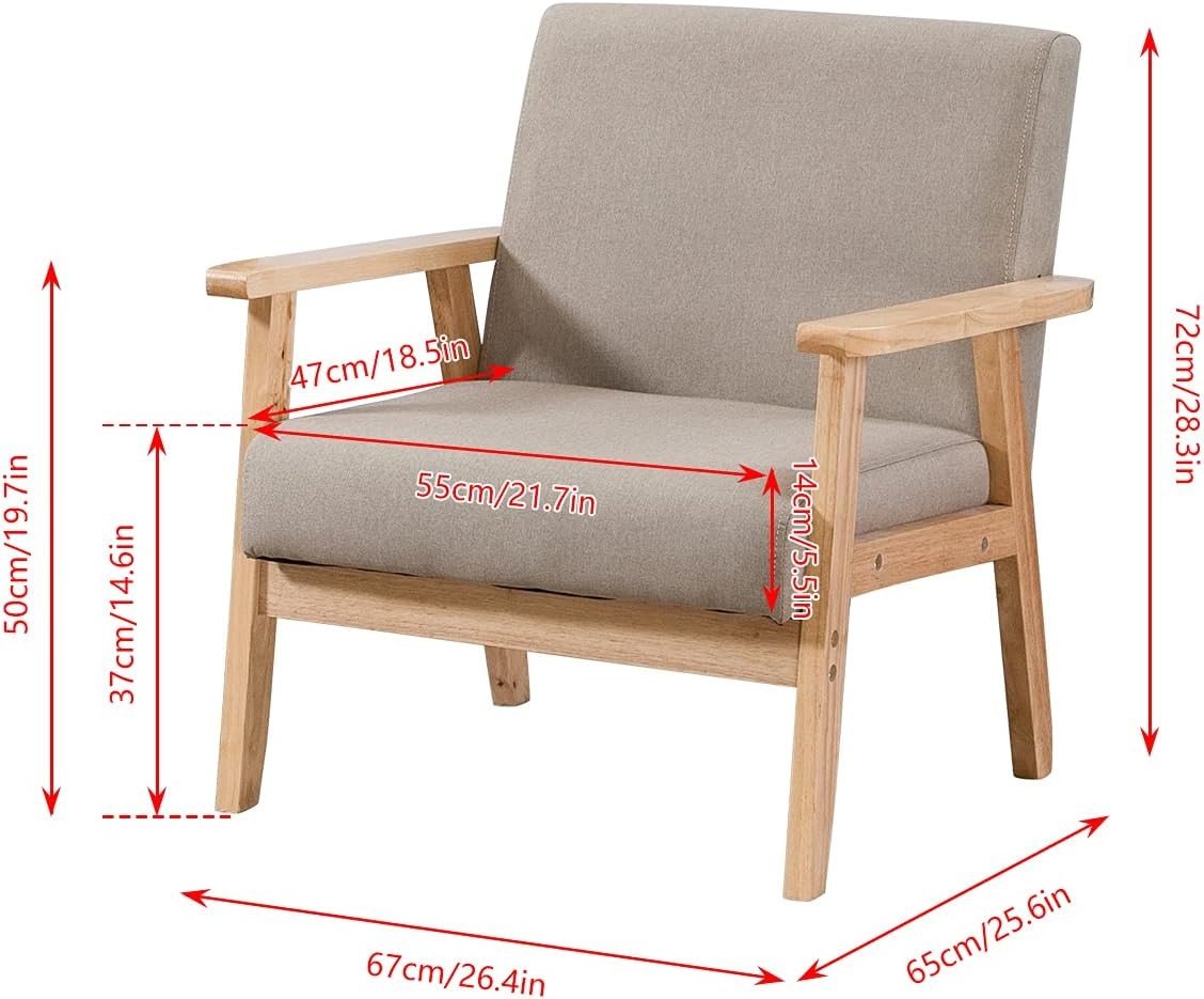 Wood Frame Accent Armchair Linen Lounge Chair Tan Living - Kwikley