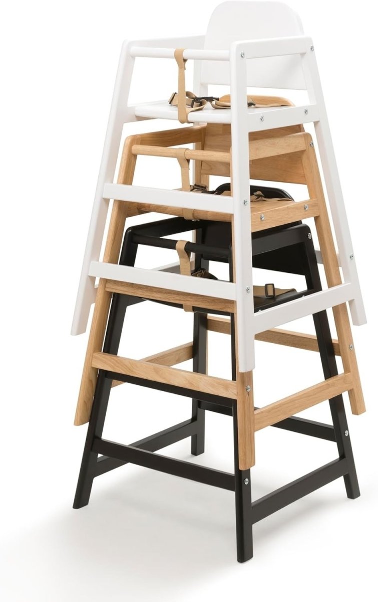 Wooden Baby High Chair Grey Stackable Toddler Feeding Seat w Safety Harness - Kwikley