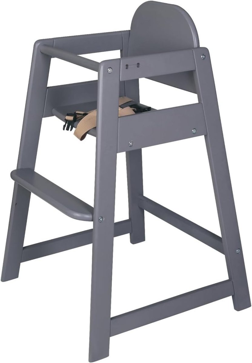 Wooden Baby High Chair Grey Stackable Toddler Feeding Seat w Safety Harness - Kwikley