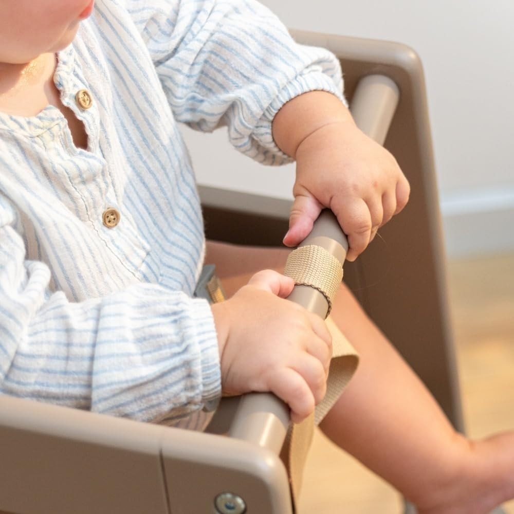 Wooden Baby High Chair Grey Stackable Toddler Feeding Seat w Safety Harness - Kwikley