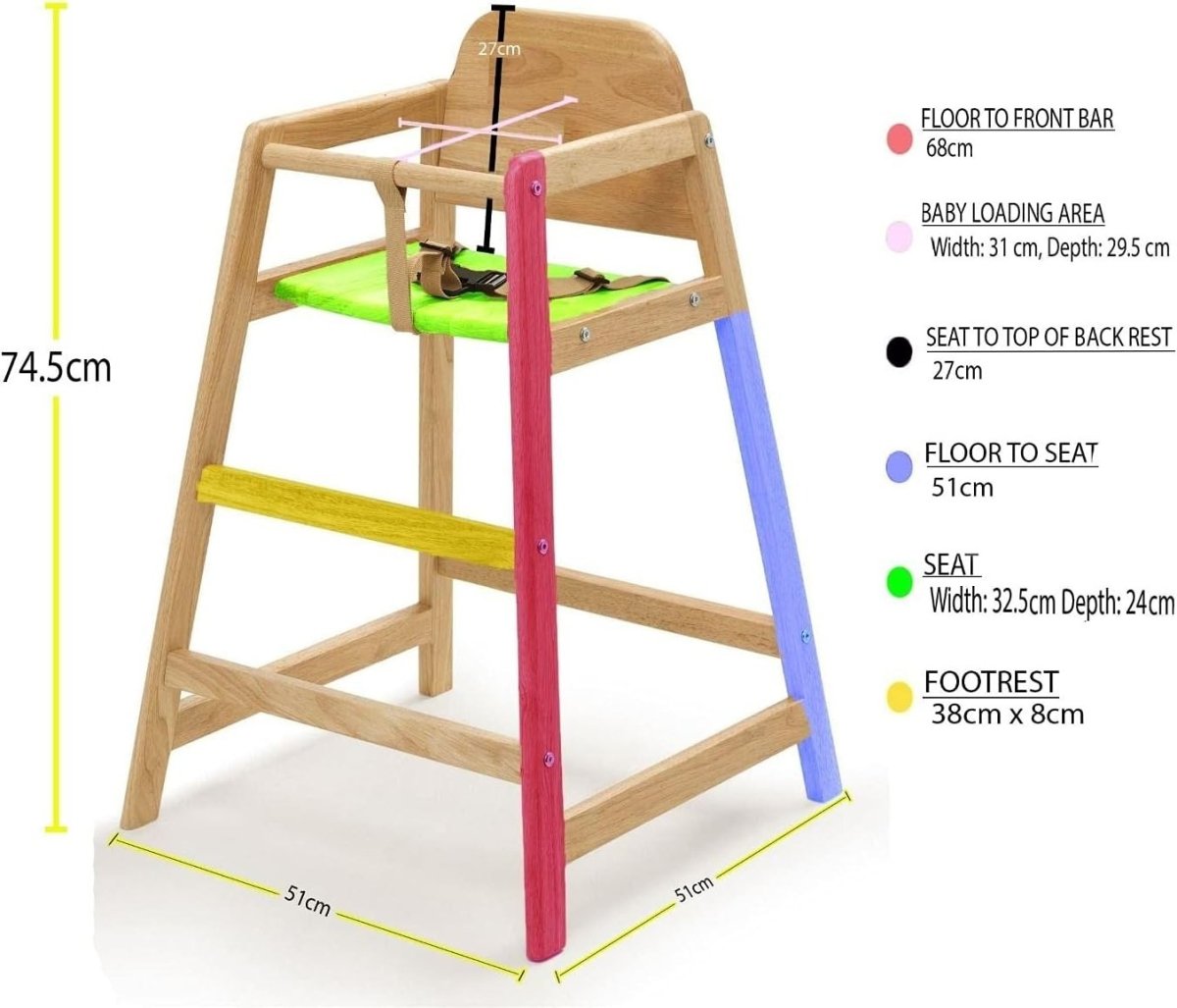 Wooden Baby High Chair Stackable Toddler Feeding Chair Natural Wood - Kwikley