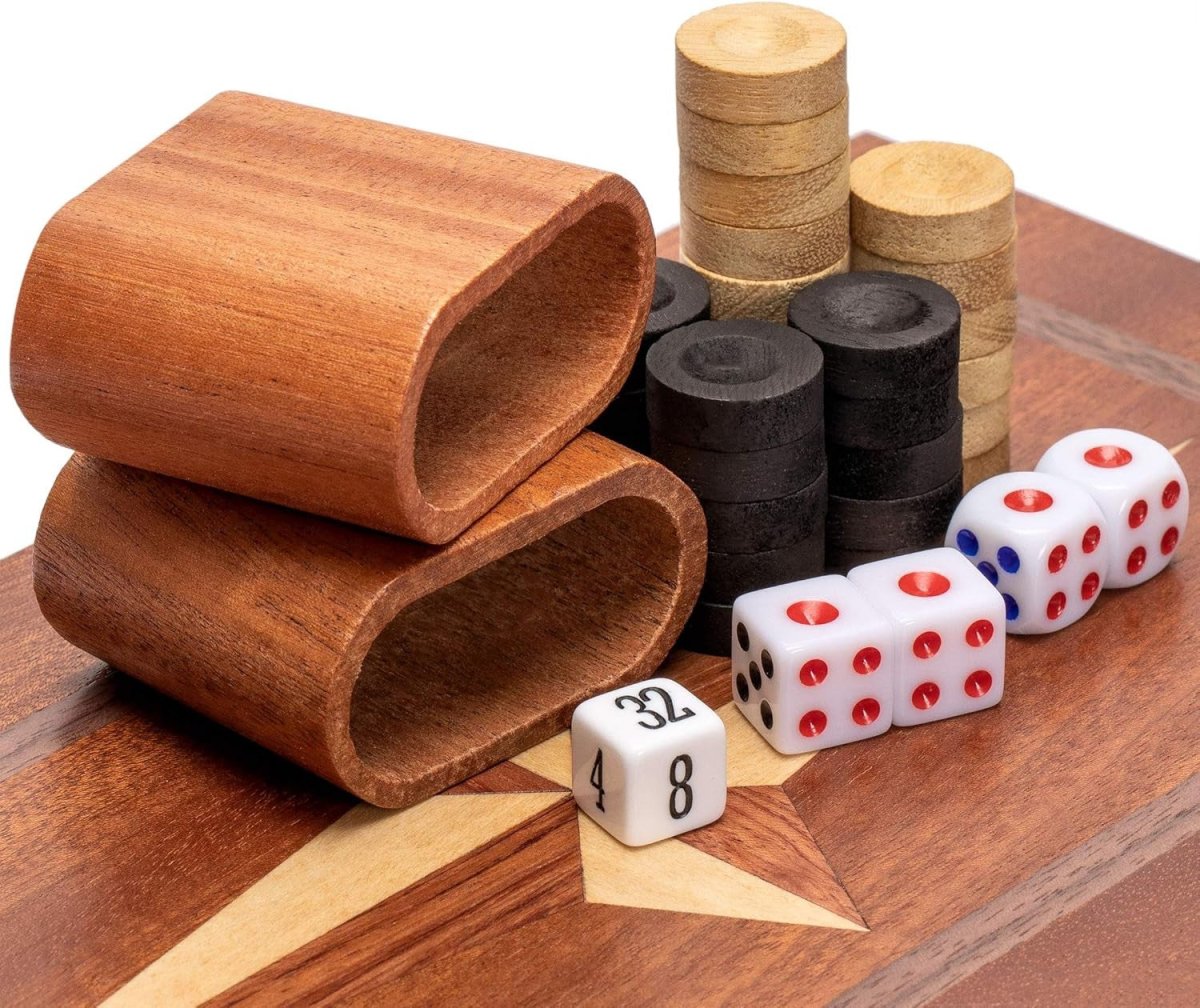 Wooden Backgammon Set 28cm Travel Board Game Inlaid Folding Case for 2 - Kwikley