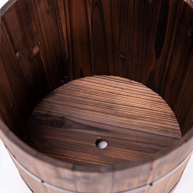 Wooden Barrel Planter Rustic Garden Pot Oak Style 30cm - Kwikley